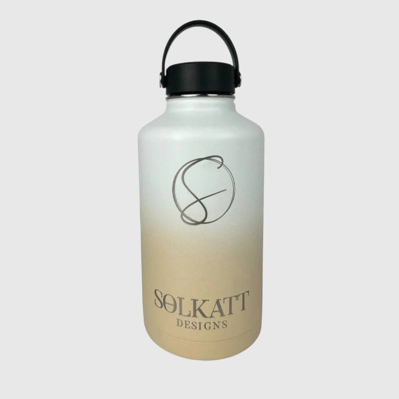 Pastel Beige insulated water bottle wide mouth lid front view - 1.9L (64oz) - Solkatt Designs