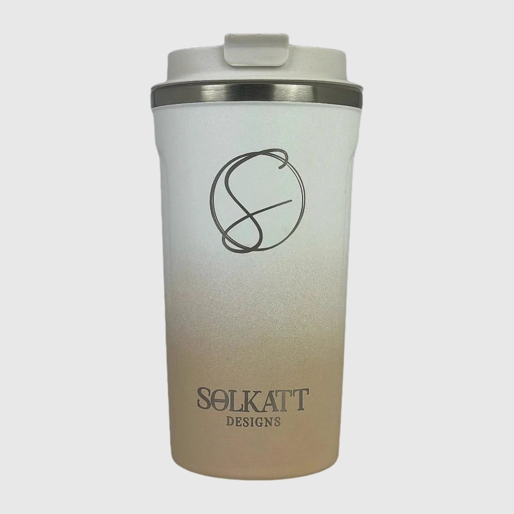 Pastel Beige Insulated Travel Coffee Cup - 500ml Stainless Steel - Solkatt Designs 