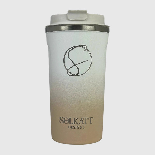 Pastel Beige stainless steel reusable coffee cup front view – Solkatt Designs
