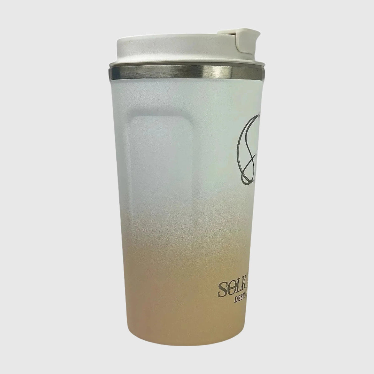 Pastel Beige insulated coffee cup side view – Solkatt Designs