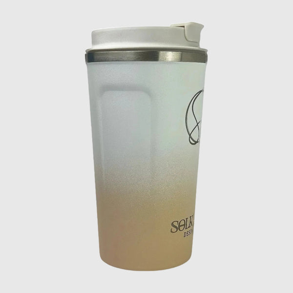 Pastel Beige insulated coffee cup side view – Solkatt Designs