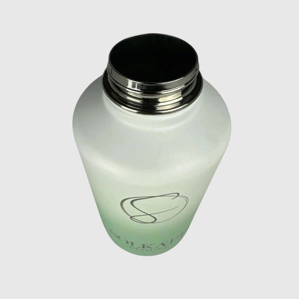 Pastel Green insulated water bottle close up with lid off - 1.9L (64oz) - Solkatt Designs