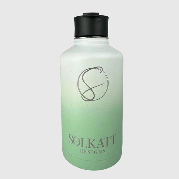 Pastel Green insulated water bottle flip top lid front view - 1.9L (64oz) - Solkatt Designs