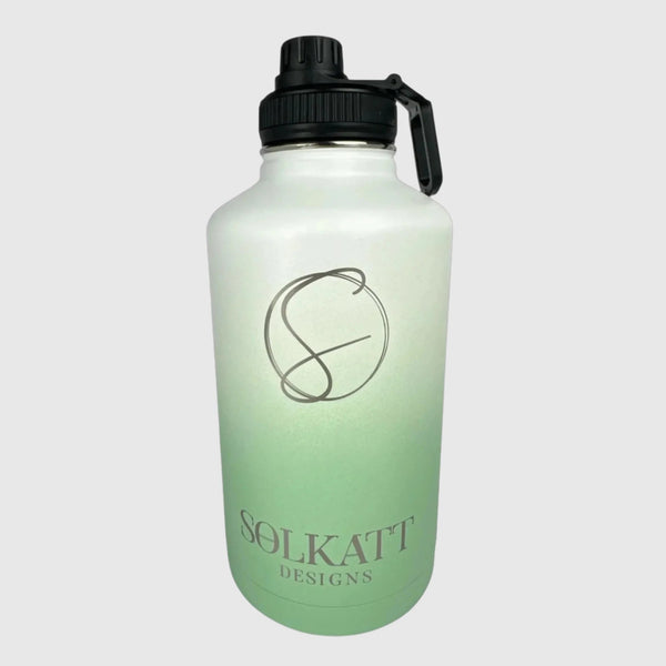 Pastel Green insulated water bottle front view - 1.9L (64oz) - Solkatt Designs