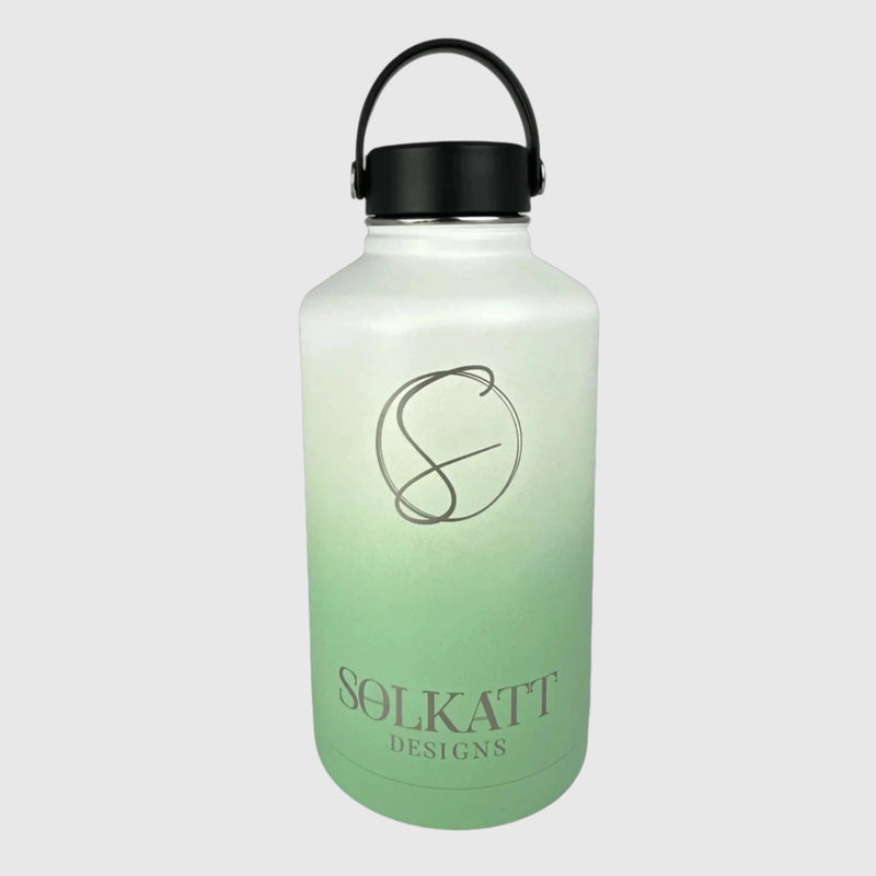 Pastel Green insulated water bottle wide mouth lid front view - 1.9L (64oz) - Solkatt Designs