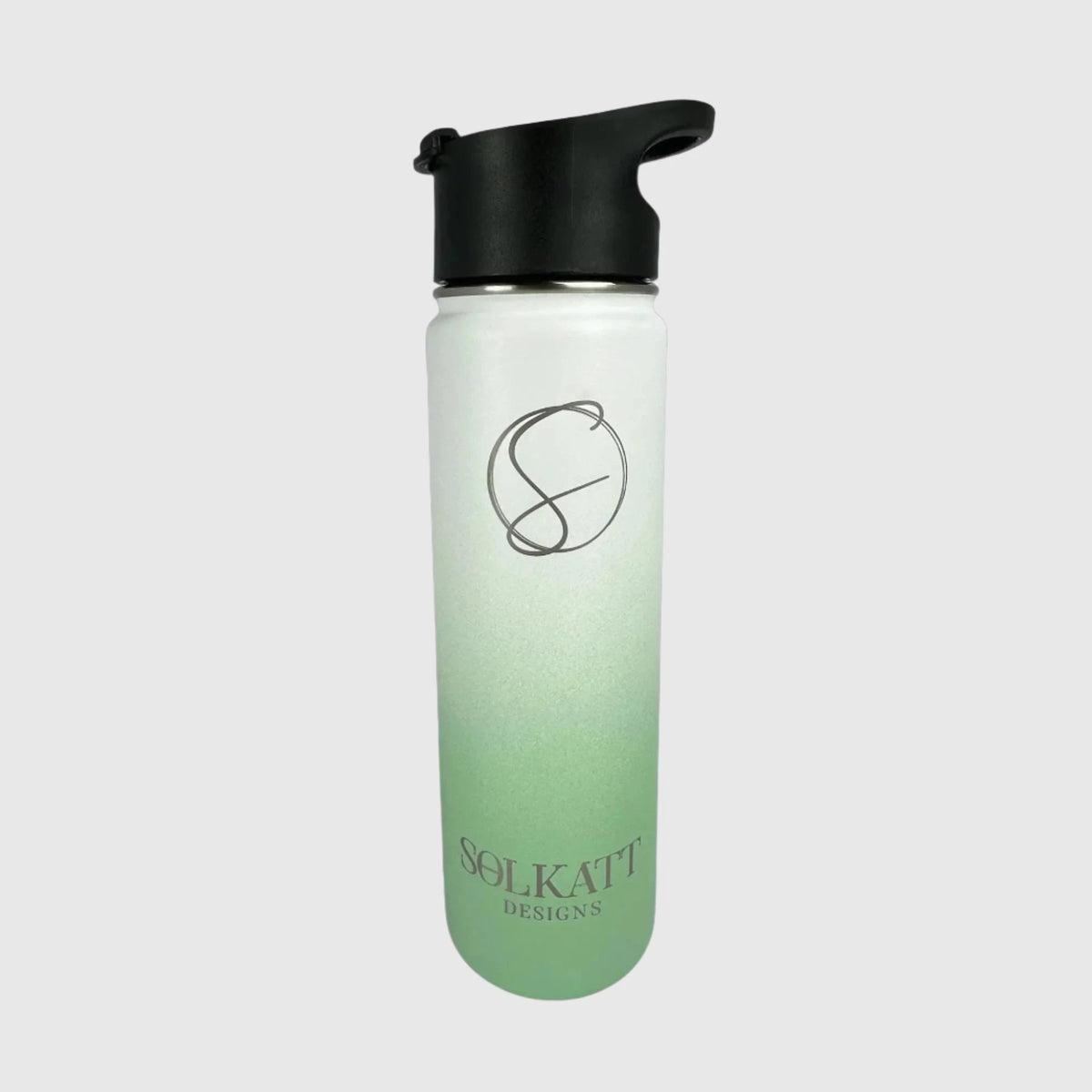 Pastel Green insulated water bottle flip top lid front view - 650ml - Solkatt Designs