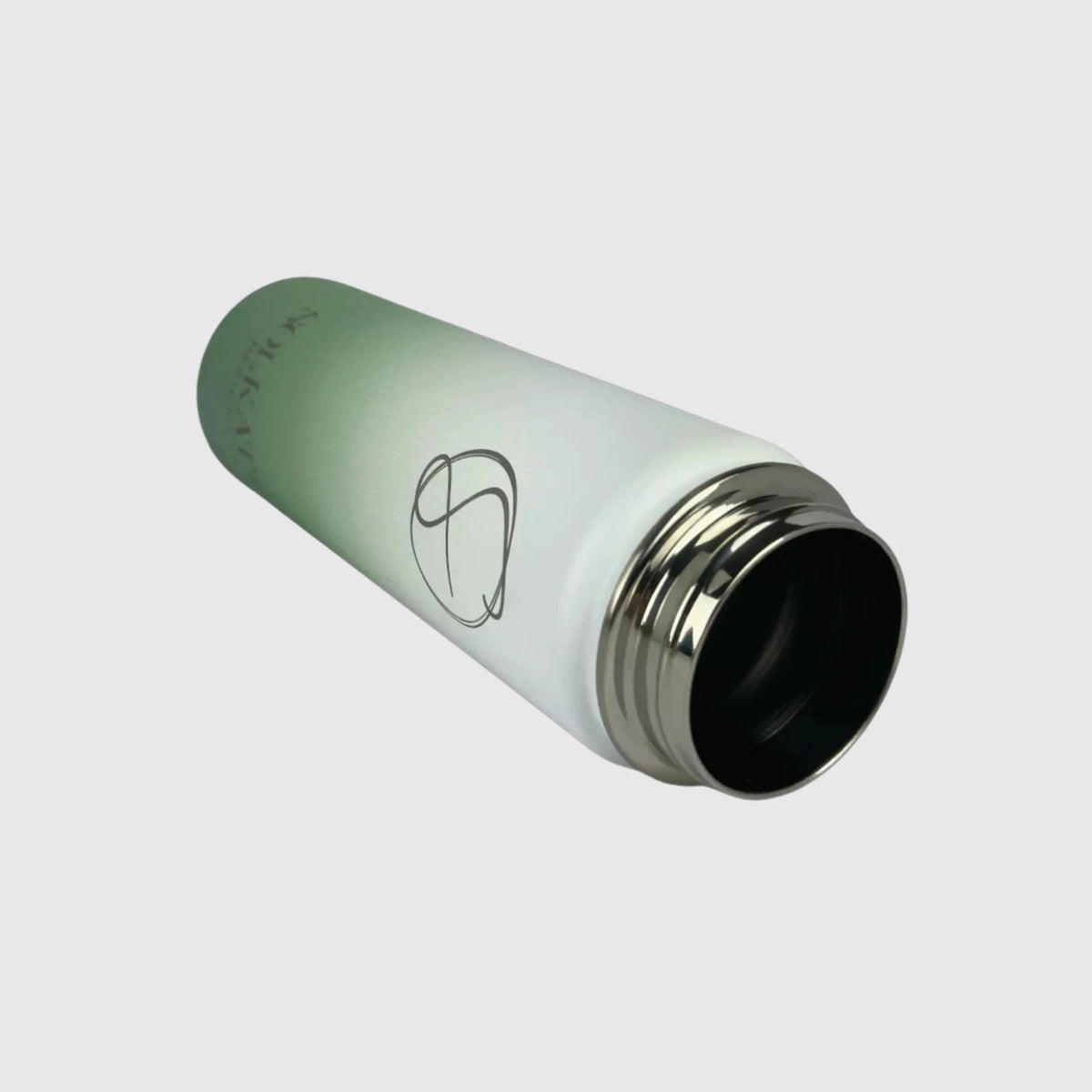 Pastel Green insulated water bottle laying on the side showing opening - 650ml - Solkatt Designs