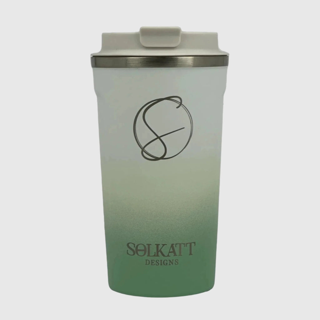 Pastel Green Insulated Travel Coffee Cup - 500ml Stainless Steel - Solkatt Designs 
