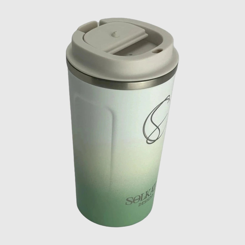Pastel Green Insulated Travel Coffee Cup - 500ml Stainless Steel - Solkatt Designs 