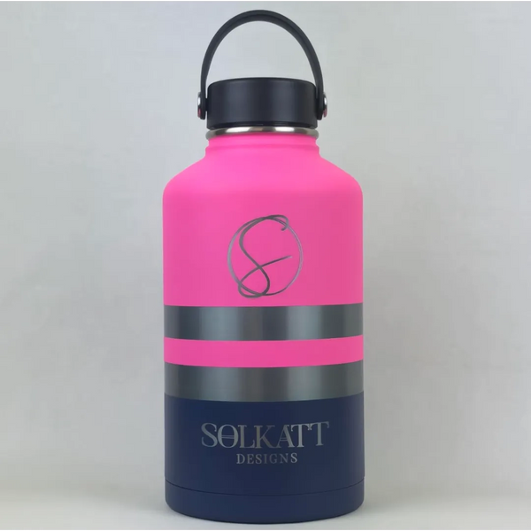 Pink Tradie insulated water bottle wide mouth lid front view - 1.9L (64oz) - Solkatt Designs