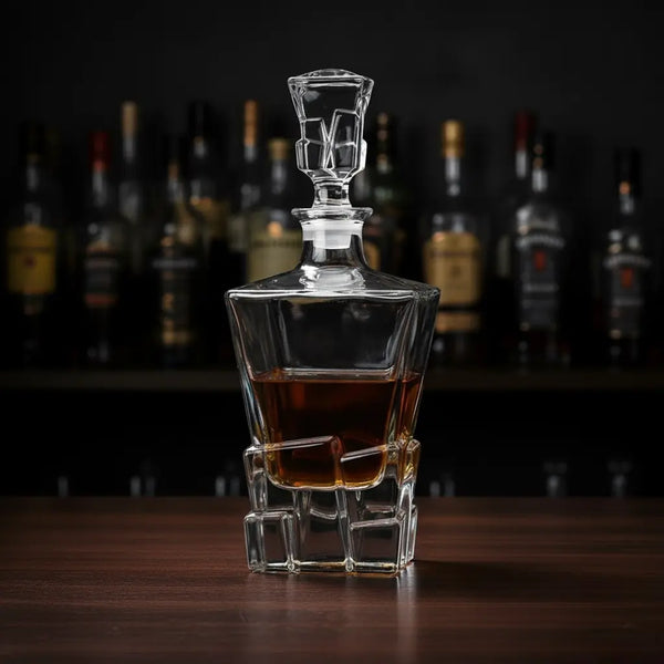 Rock Bottom crystal whisky decanter on display — elegant design with faceted glass detail.