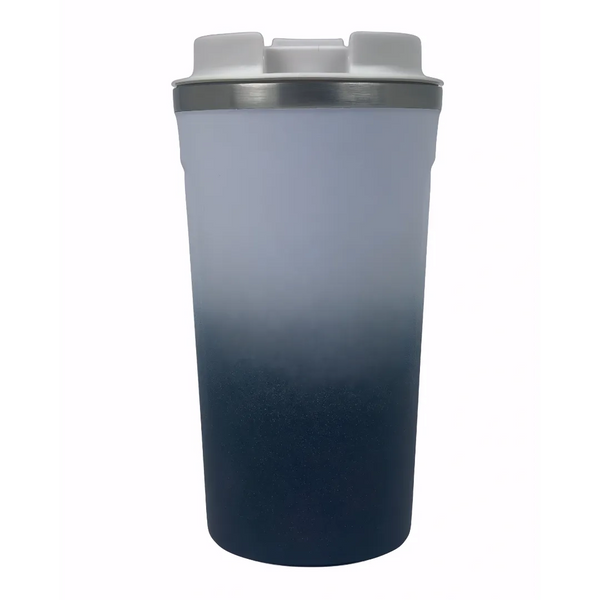 Royal Blue reusable coffee cup back view with lid – Solkatt Designs