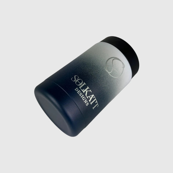Royal Blue stubby cooler side view showing Solkatt logo and base - Solkatt Designs