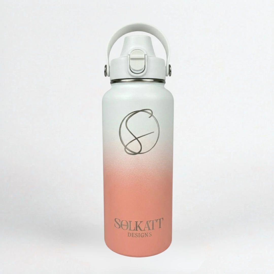 Coral Pink Insulated Water Bottle - 950ml (32oz) Stainless Steel - Solkatt Designs 