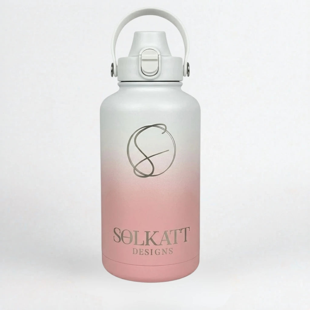 Coral Pink Insulated Water Bottle - 1.9L (64oz) Stainless Steel - Solkatt Designs 