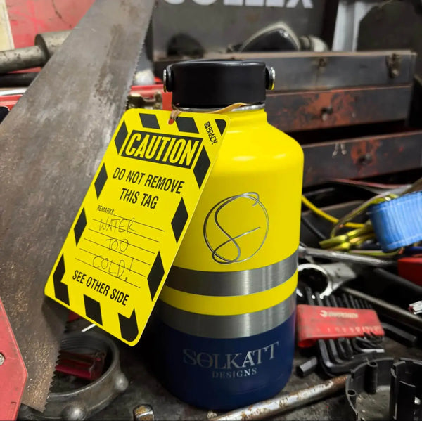 yellow tradie steel water bottle Solkatt Designs