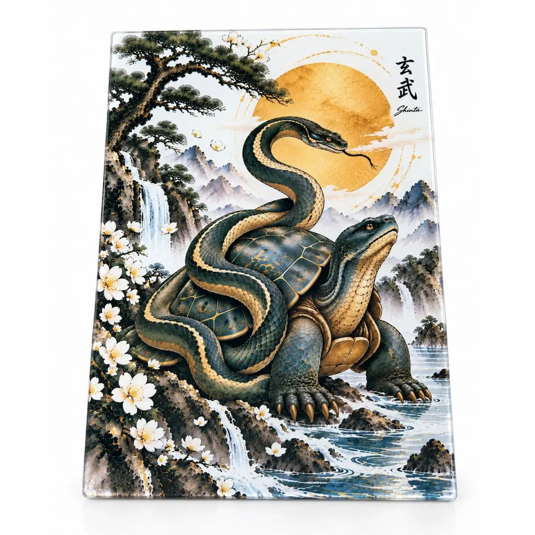 Black Tortoise & Snake Tempered Glass Cutting Board – 27.8 × 19.1cm - Solkatt Designs