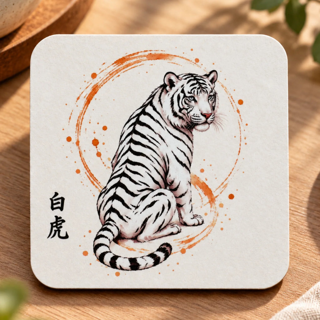 Japanese Drink Coasters Set of 4 – Minimalist Mythical Creatures - Solkatt Designs