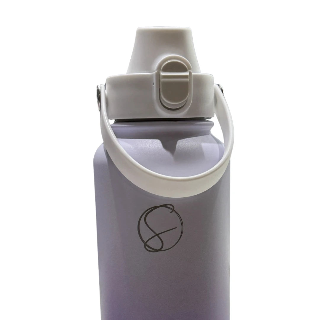 Front view of a white Solkatt Designs replacement water bottle lid featuring a secure flip-top and integrated carry handle.