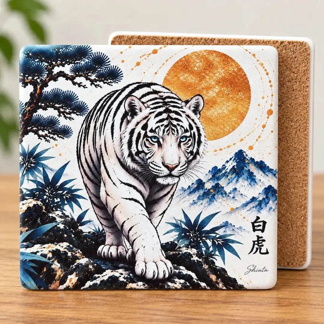 White Tiger Ceramic Coaster Set – Set of 4 - Solkatt Designs