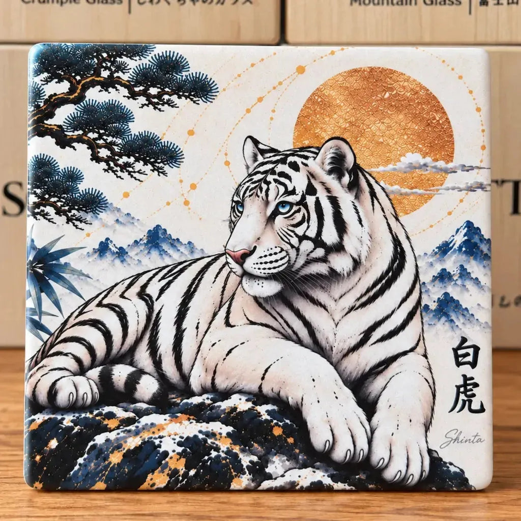 White Tiger Ceramic Coaster Set – Set of 4 - Solkatt Designs