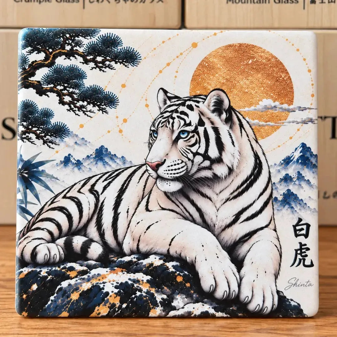 White Tiger Ceramic Coaster Set – Set of 4 - Solkatt Designs