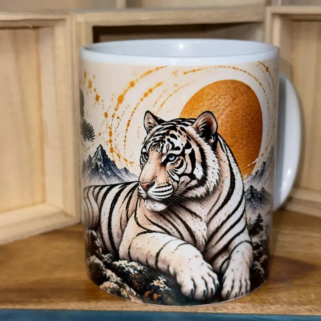 White Tiger Ceramic Coffee Mug – 325ml - Solkatt Designs