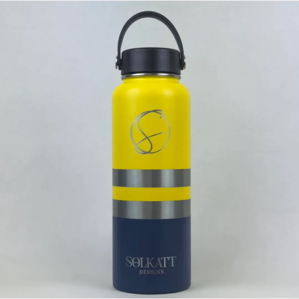 Yellow Tradie insulated water bottle wide mouth lid front view - 1.2L (40oz) - Solkatt Designs