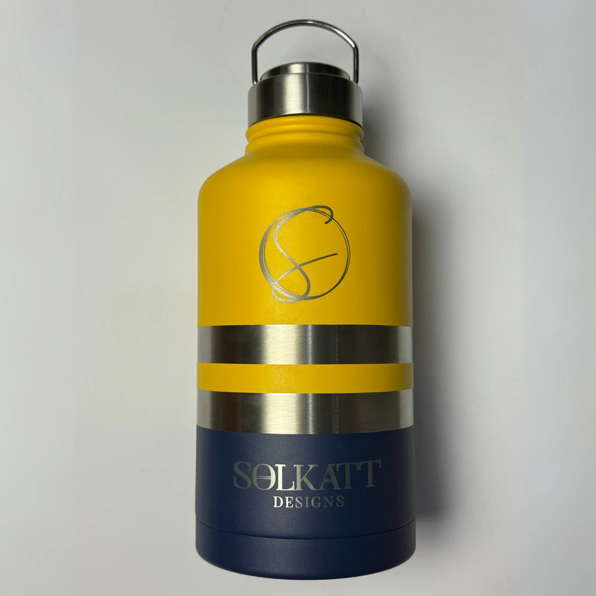Yellow Tradie insulated water bottle stainless steel lid front view - 1.9L (64oz) - Solkatt Designs