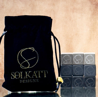 Hand Cut Granite Whisky Stones 9 Pack Velvet Bag