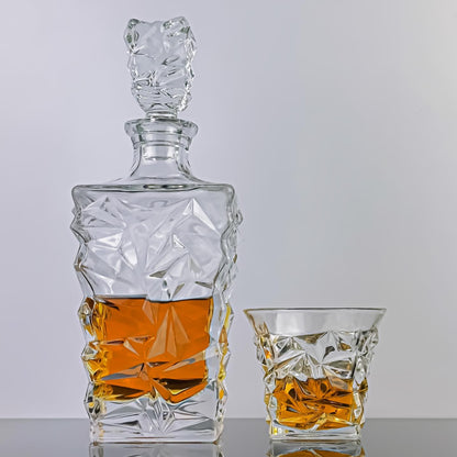 Jagged Edge Crystal Decanter and Glass Set