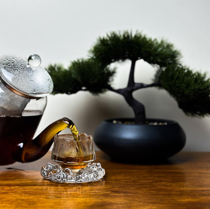 Japanese Handmade  Clear Hammer Design Glass Teacup Matching Saucer