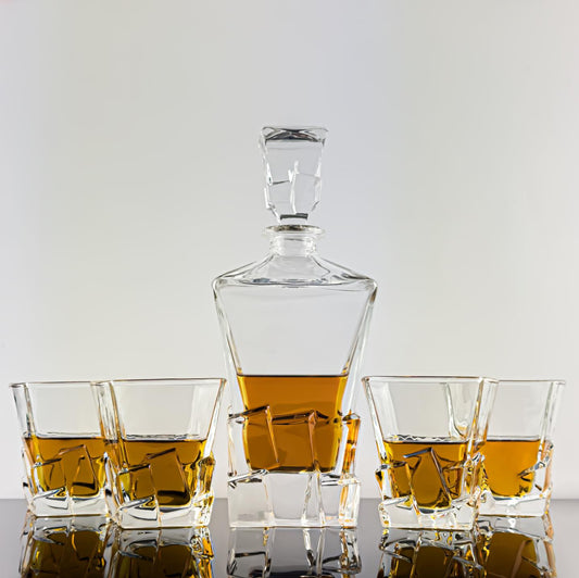 Rock Bottom Whisky Decanter and 4 Glass Set - Solkatt Designs 