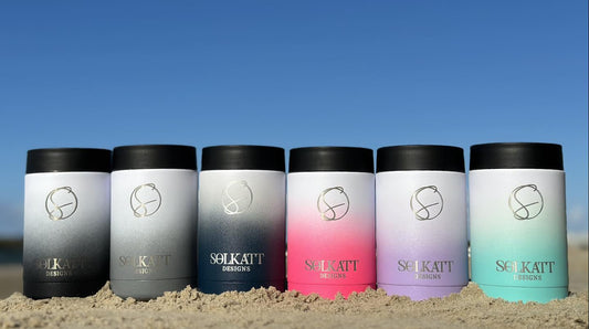 Solkatt Design Signature Range Stainless Steel Double Walled Stubby Bottle Cooler pink black aqua lilac purple dark blue grey insulated double wall vacuum sealed ombre